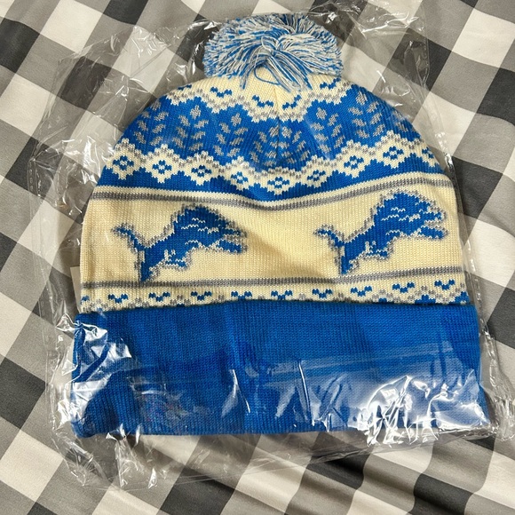 NFL Detroit Lions Knit Pom Beanie - Blue & Cream - Picture 5 of 5